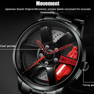 Fashion Wristwatch Waterproof Stainless Steel Quartz Wrist Watch Sports Bracelet with Car Wheel Rim Hub Design