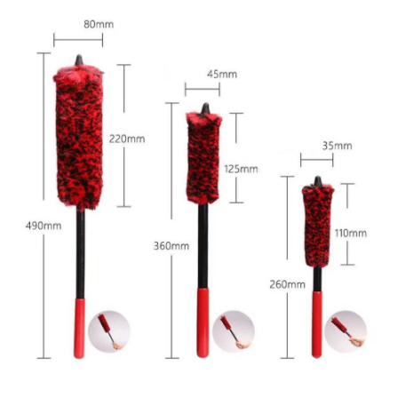 3 Pcs/ Set Car Wheel Large Medium Small Superfine Fiber Brush Extended Handle Grid Gap Cleaning Supplies