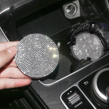 2PCS Diamond Car Coaster Water Cup Slot Non-Slip Mat Silica Gel Pad Cup Holder Mat Car Gadget Bling Car Accessories for Woman