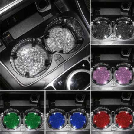 2PCS Diamond Car Coaster Water Cup Slot Non-Slip Mat Silica Gel Pad Cup Holder Mat Car Gadget Bling Car Accessories for Woman