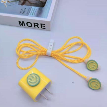 Smiley Phone Charger Cable Protector Set for Iphone Data Cable Protective USB Cable Winder for Apple 18W 20W Charger Cover Suits