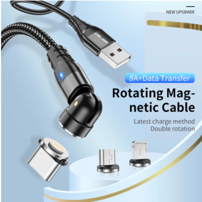 USLION 540 Rotate 5A Magnetic Cable Fast Charging For Mobile Phone Magnet Charger Wire Cord Micro Type C Cable For iPhone Xiaomi