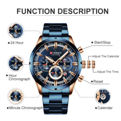 CURREN Watch Top Brand Luxury Quartz Sports Watches Full Steel Waterproof Chronograph Wristwatch