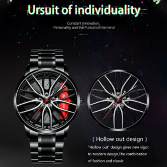 Casual Watch  Waterproof Stainless Steel Strap with Japanese Quartz Movement Car Wheel Rim Hub Design Fashion Wristwatch